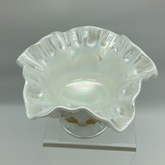 VTG Vintage Westmorland Iridescent Painted Fruit Pedestal Dish Candy Bowl Ruffle - Picture 2 of 6
